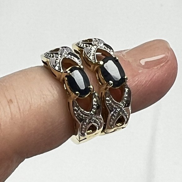 Unbranded Jewelry - Vintage Sapphire CZ Earrings Gold Tone Omega Back Ornate Hoop
